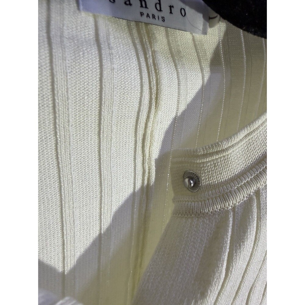 Sandro Paris Fit Knit Dress Short Sleeve Hollowed out Midi Mermaid Dress Sz L - Picture 9 of 10